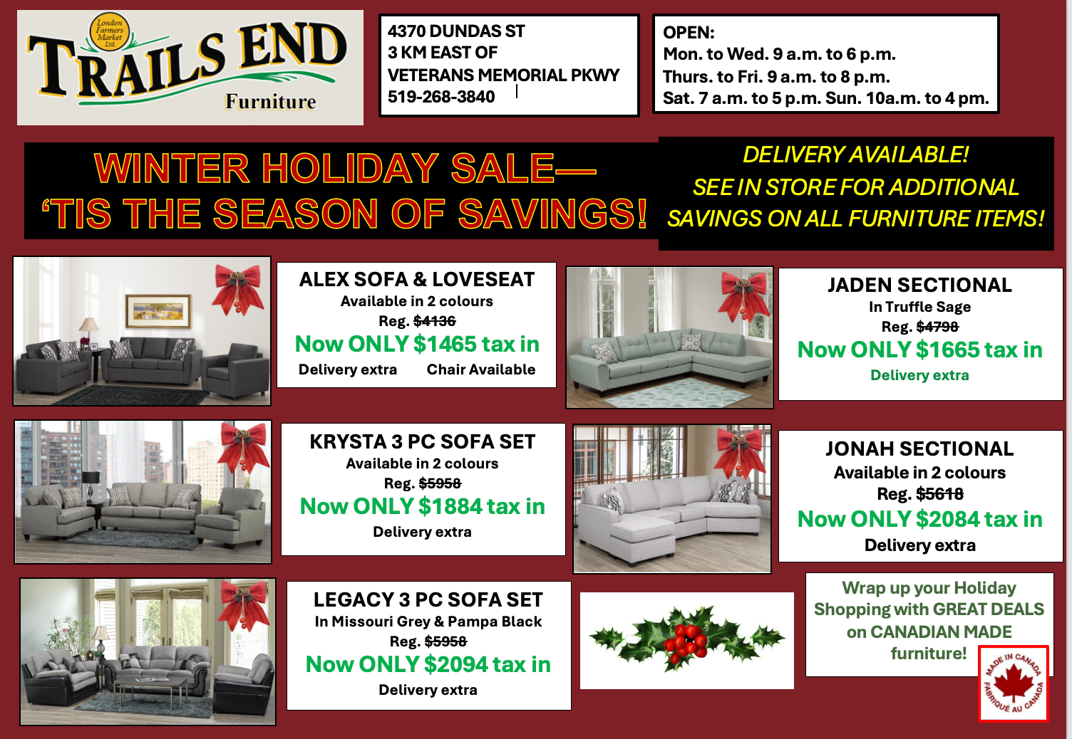 holiday upholstery ad 2024